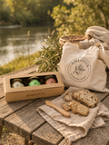 Coffret Amlou Amlovia à emporter - trio pâte à tartiner marocaine amande, pistache, cajou avec couteau en bois, idéal en extérieur