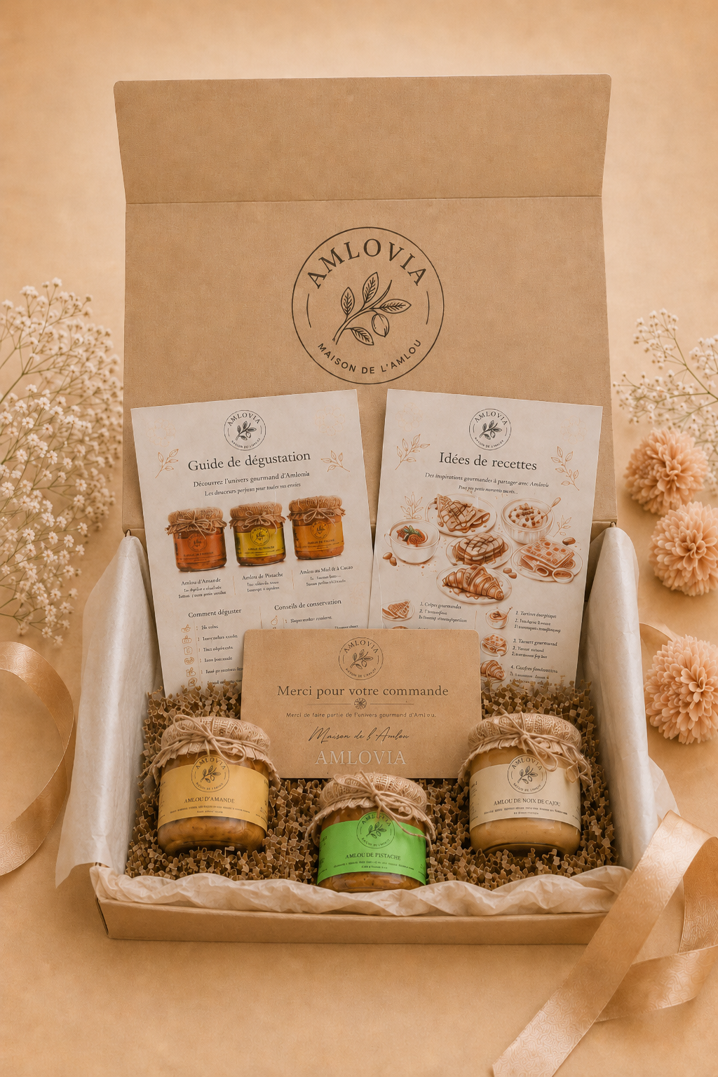 Coffret cadeau Amlou Amlovia - pâte à tartiner marocaine artisanale, huile d'argan et miel pur, idée cadeau gourmande
