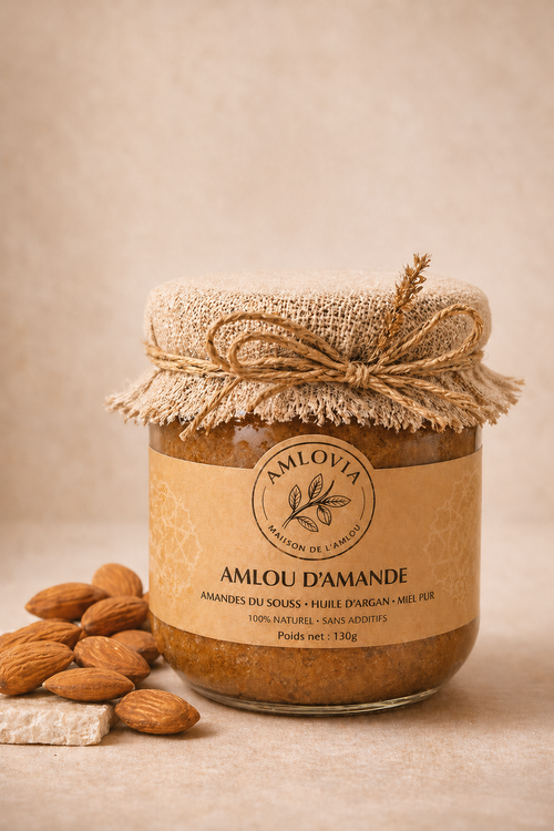 Amlou d'amande artisanal Amlovia - pâte à tartiner marocaine aux amandes, huile d'argan et miel pur, 100% naturelle