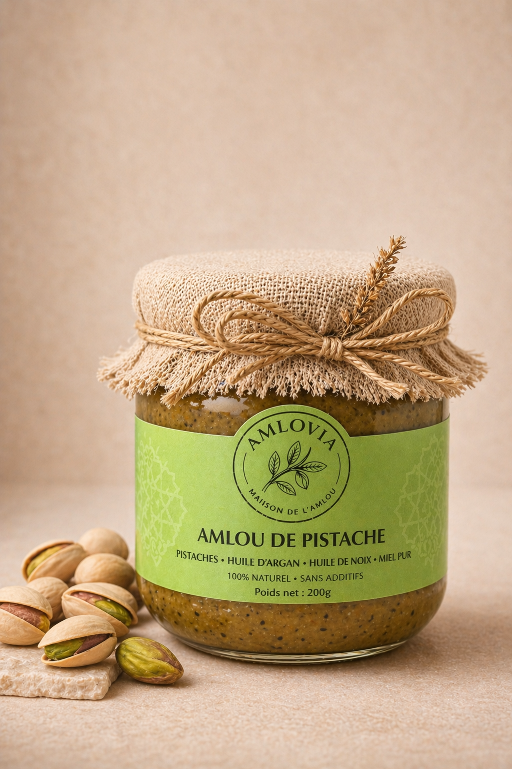 Amlou de pistache artisanal Amlovia - pâte à tartiner marocaine aux pistaches, huile d'argan et miel pur, 100% naturelle